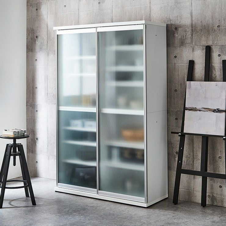 食器棚 ポエム ホワイト(扉枠シルバー)