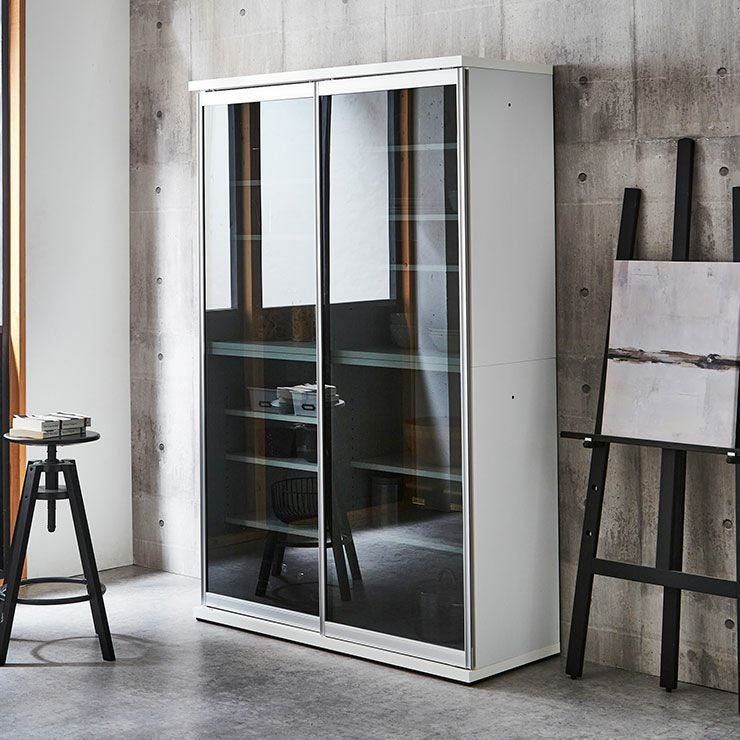 食器棚 ポエム ホワイト(扉枠シルバー)