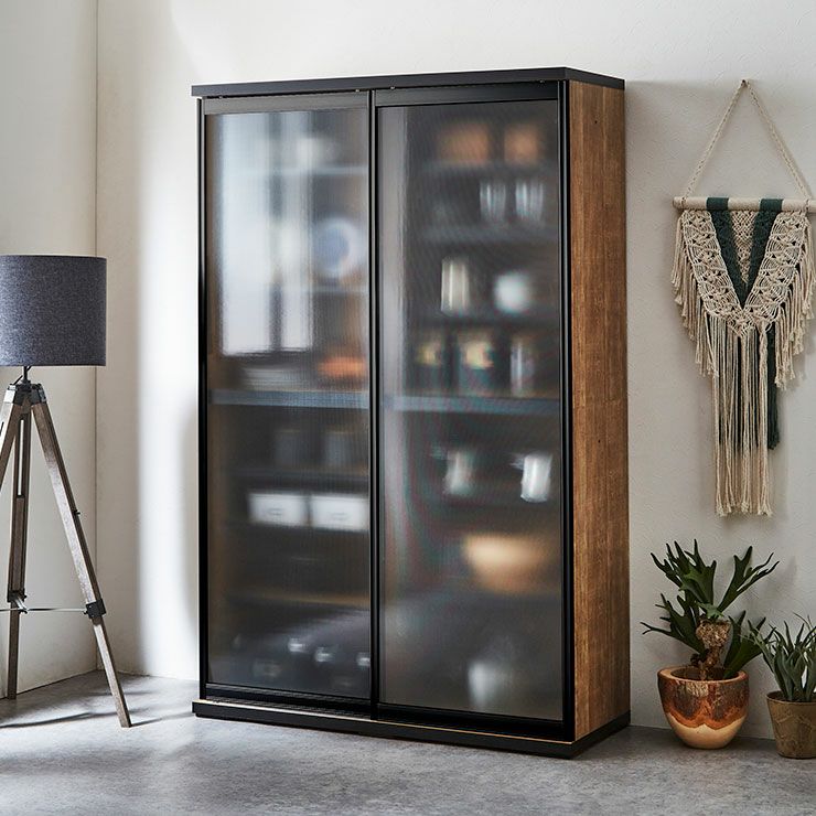 食器棚 ポエム レディオーク(扉枠ブラック)