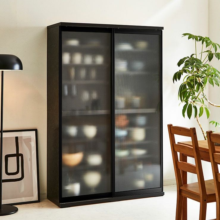 食器棚 ポエム ストーンブラック(扉枠ブラック)