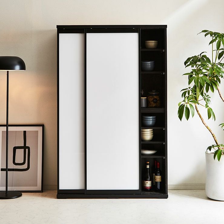 食器棚 ポエム ストーンブラック(扉枠ブラック)