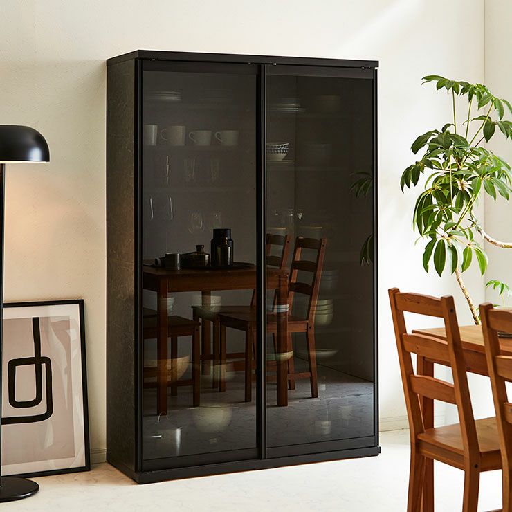 食器棚 ポエム ストーンブラック(扉枠ブラック)