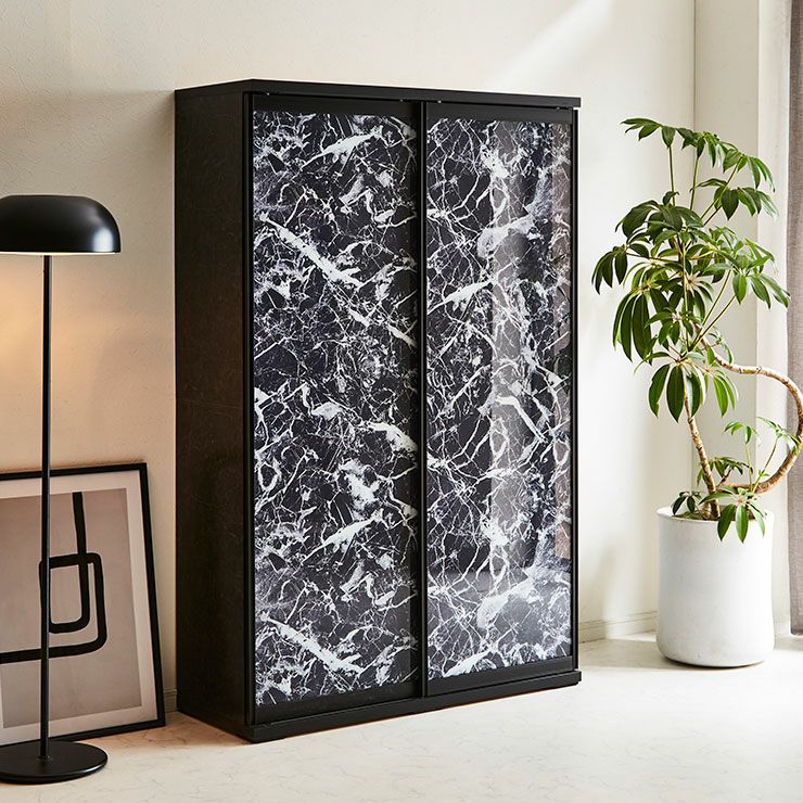 食器棚 ポエム ストーンブラック(扉枠ブラック)