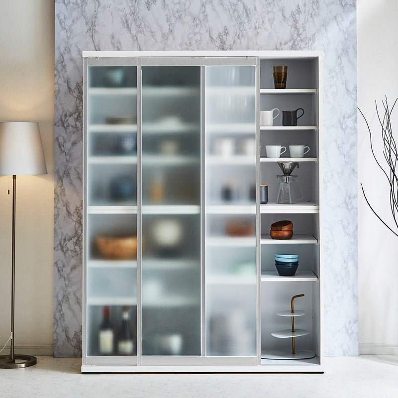 ミストガラス扉 可動棚付きで耐震対策済み収納