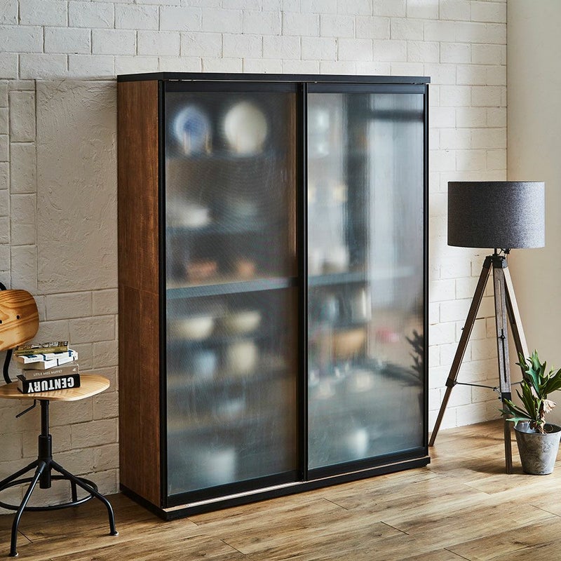 ホワイト扉 ミストガラス 大容量可動棚付き収納