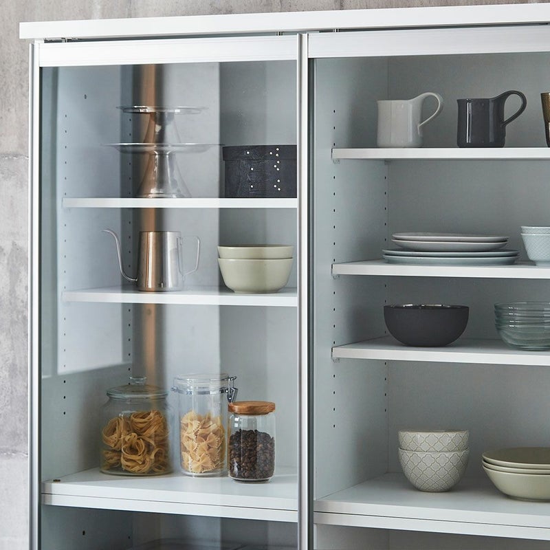 ホワイト扉 スモークガラス 安全加工済み収納棚