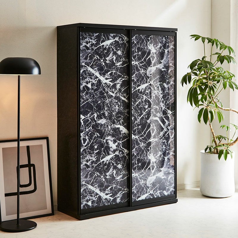 ウォールナット本体 扉ホワイトガラス 明るく高級感あるデザイン