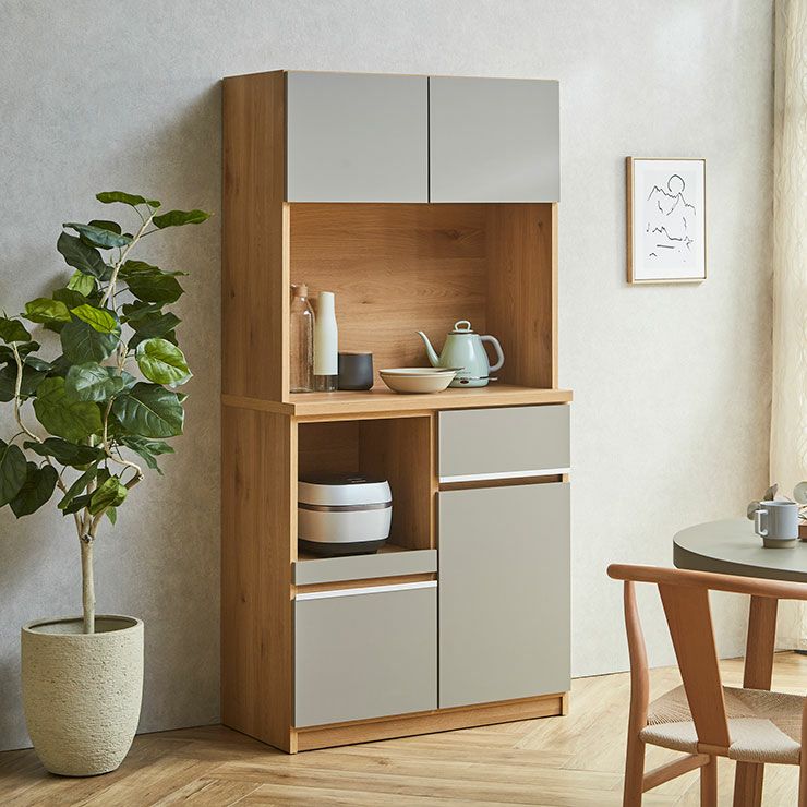 食器棚 ナポリ90 カラーナチュラルグレージュ