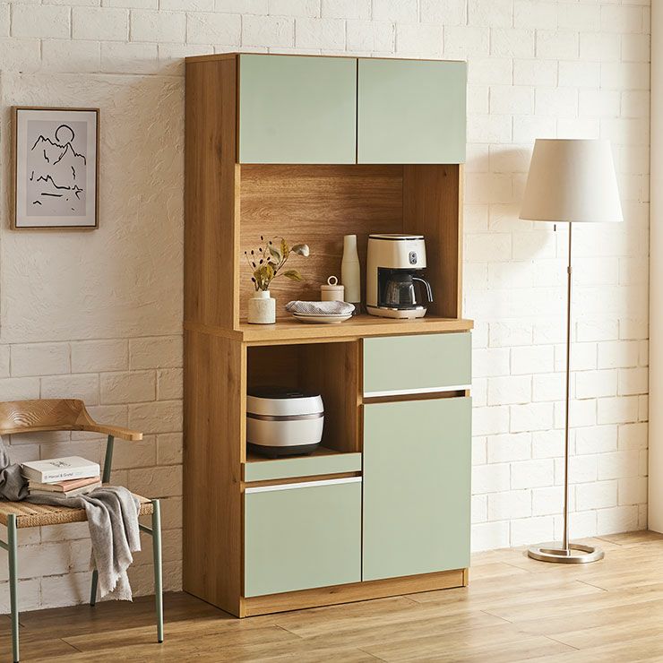 食器棚 ナポリ90 カラーナチュラルグリーン