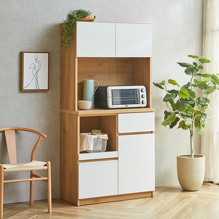 食器棚 ナポリ90 カラーナチュラルマットホワイト