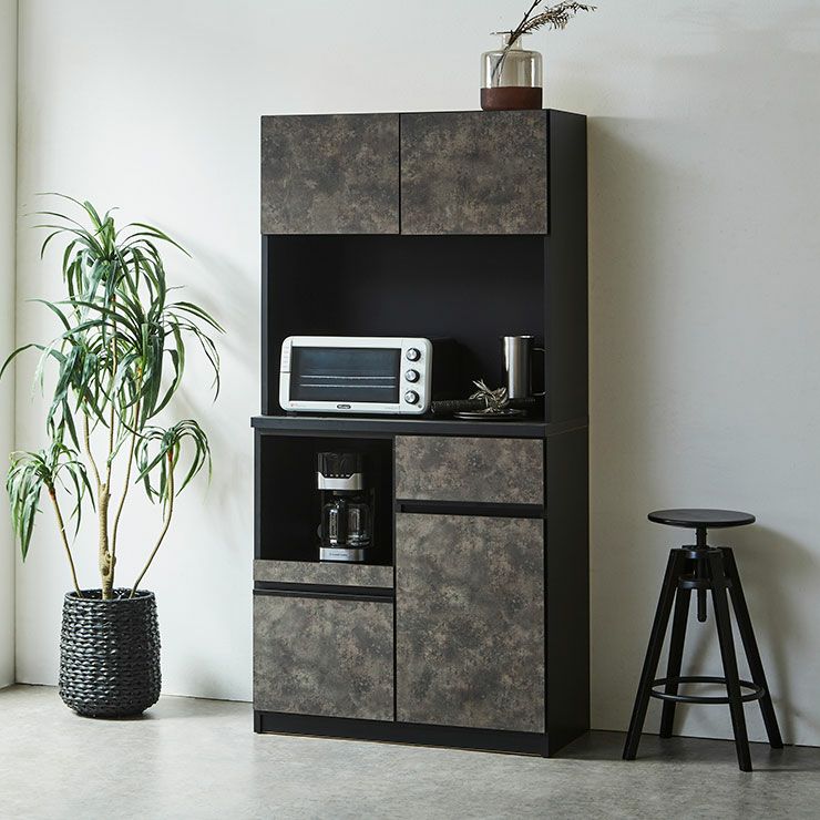 食器棚 ナポリ90 カラー黒洛