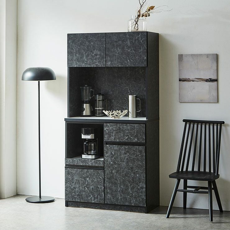 食器棚 ナポリ90 カラーストーンブラック