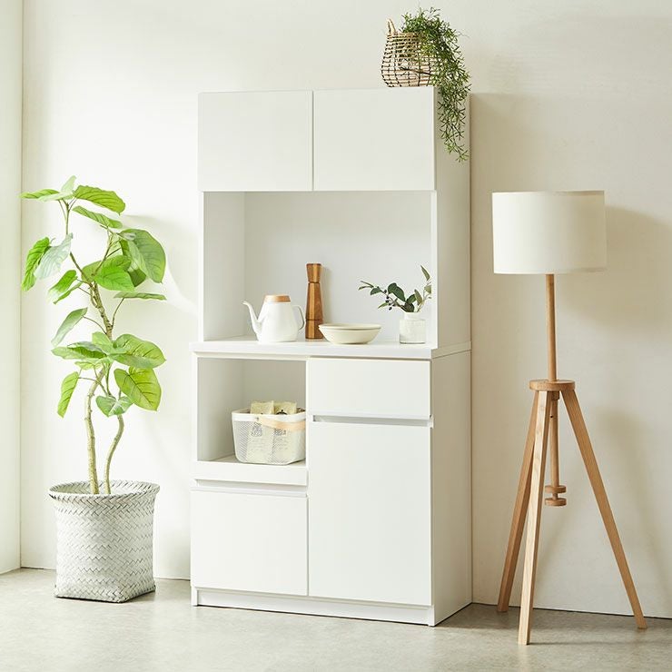 食器棚 ナポリ90 カラー鏡面ホワイト