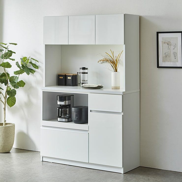 食器棚 ナポリ 幅120 鏡面ホワイト 食器棚タイプ