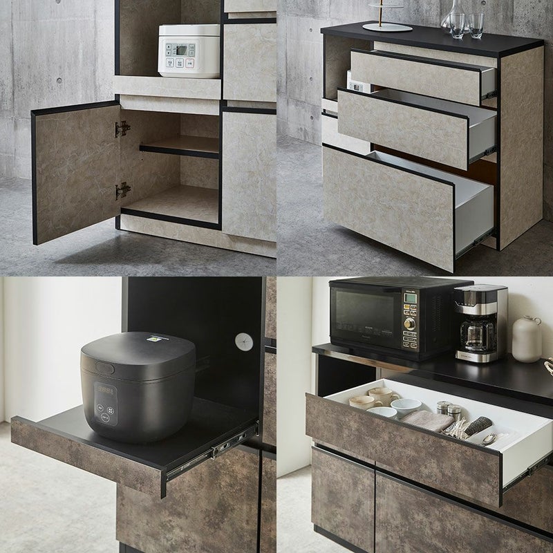 キッチン周りを整えやすいロータイプ収納ユニット