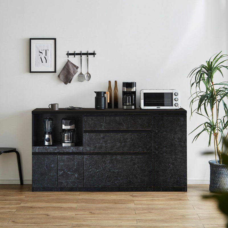 キッチンカウンターアンサンブル 石目調で高級感抜群ストーンブラック