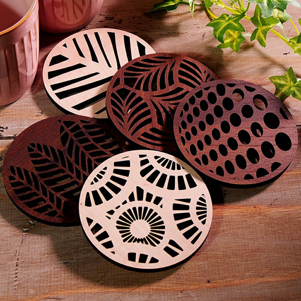 9種から選べるデザイン 丸形木製コースター 4枚セット 9cm×9cm