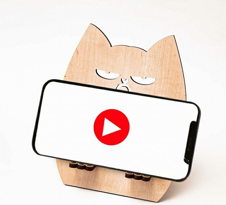 木製 スマホスタンド ブサカワ猫 ぶさかわネコ スマホスタンド001