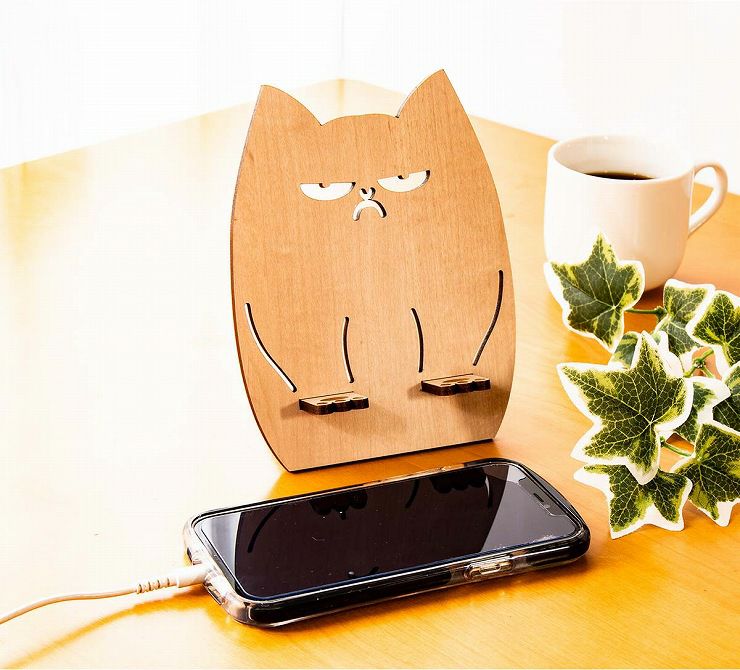 木製 スマホスタンド ブサカワ猫 ぶさかわネコ スマホスタンド001