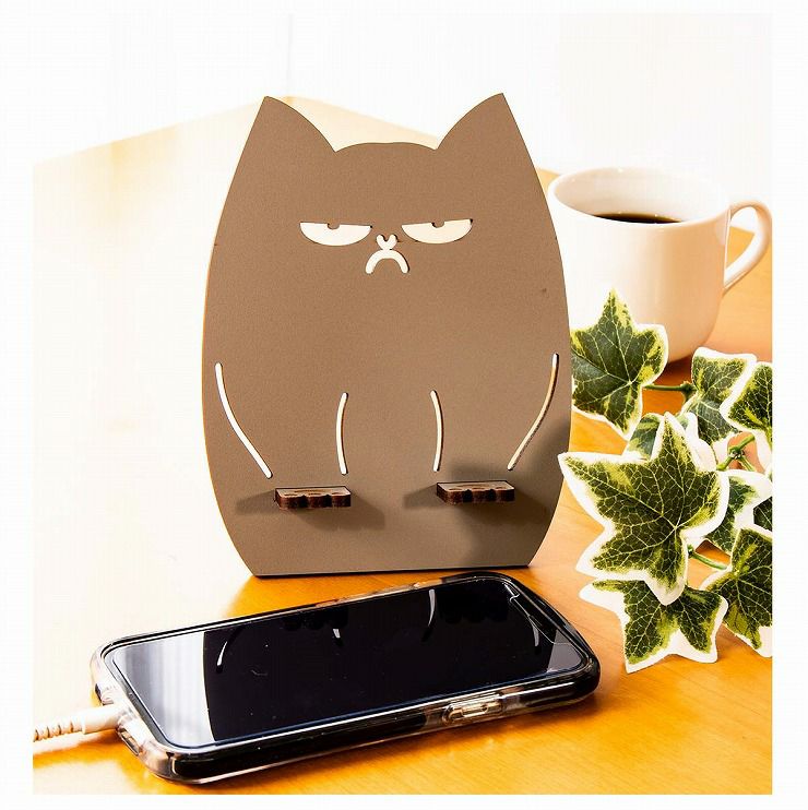 木製 スマホスタンド ブサカワ猫 ぶさかわネコ スマホスタンド001