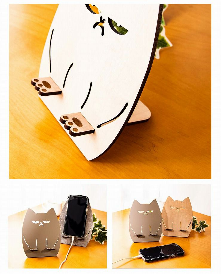 木製 スマホスタンド ブサカワ猫 ぶさかわネコ スマホスタンド001
