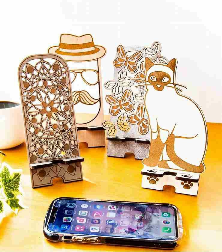 4種から選べるデザイン 木製 スマホスタンド 柄あり スマホスタンド003