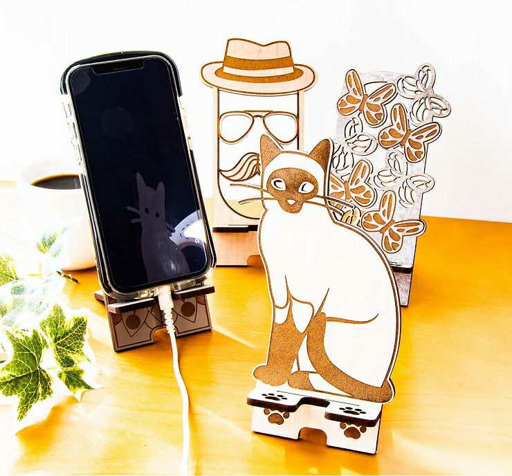 4種から選べるデザイン 木製 スマホスタンド 柄あり スマホスタンド003
