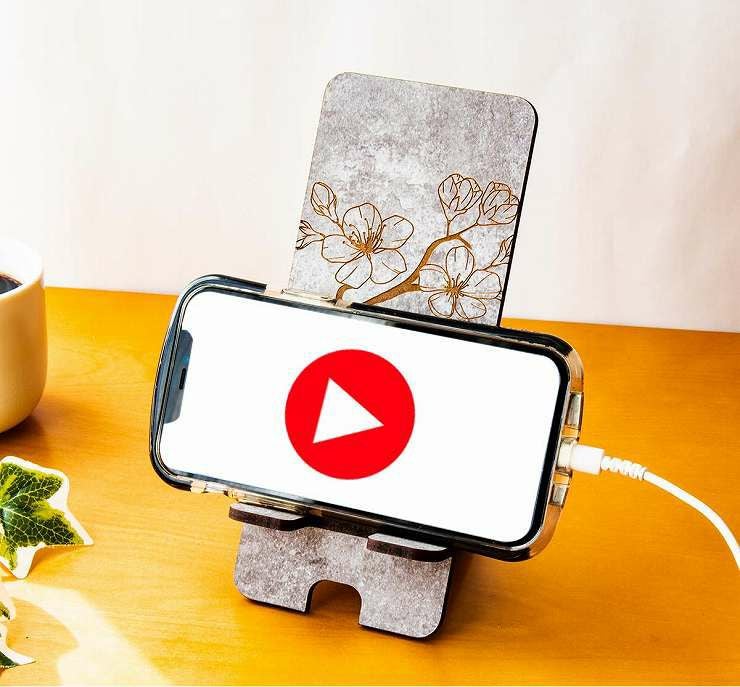 3種から選べるデザイン 木製 スマホスタンド 花柄 高さ185mm スマホ