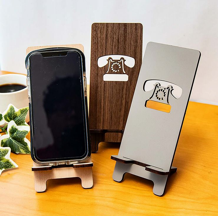 木製 スマホスタンド 黒電話 スマホスタンド009 | セミオーダー