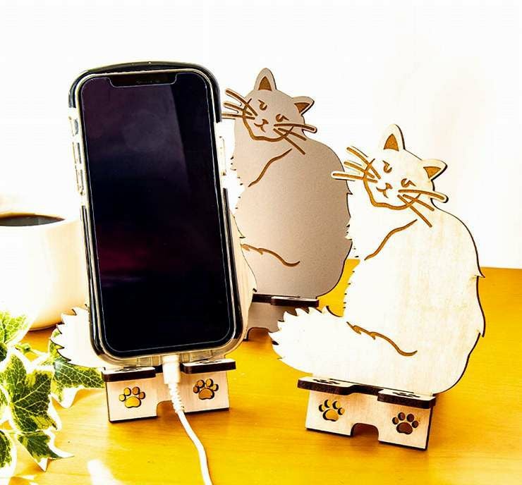 木製 スマホスタンド ネコ スマホスタンド010 | セミオーダー