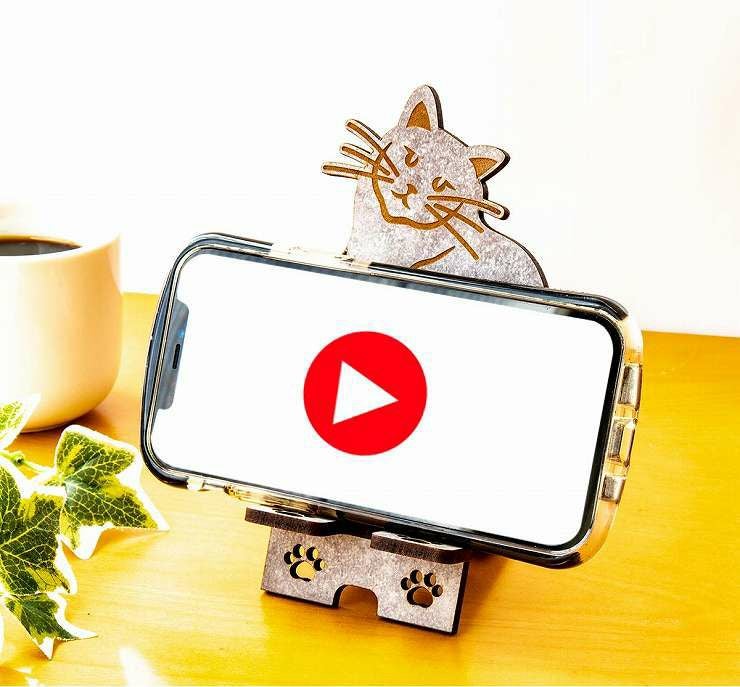 木製 スマホスタンド ネコ スマホスタンド010 | セミオーダー