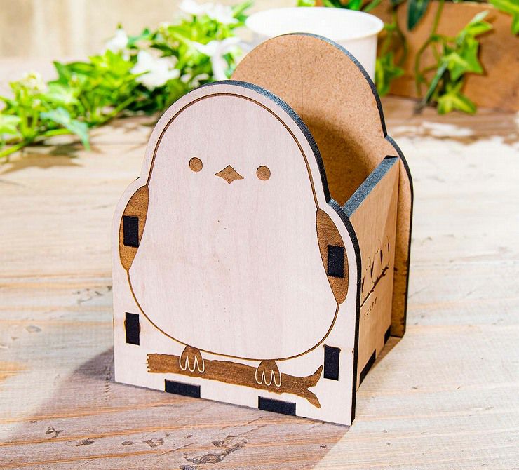 木製 ペンスタンド シマエナガ デザイン 文房具スタンド ペンスタンド
