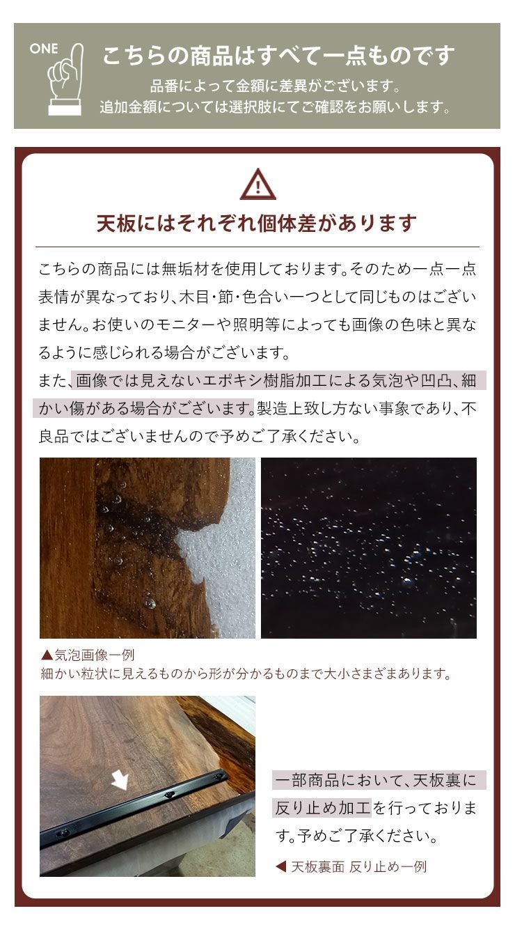 ウォールナット180cm天板とスリ調含む品番一覧