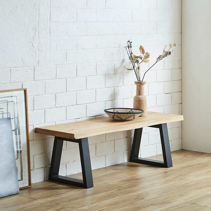 耳付きデザインの一枚板風ベンチ幅120cmオーク材