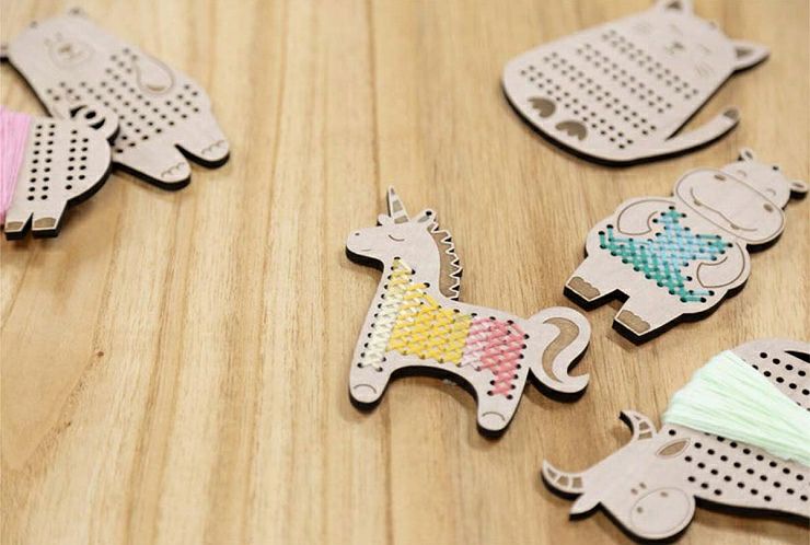 木製 クロスステッチ 9個セット ユニコーン アルパカ 猫 うさぎ