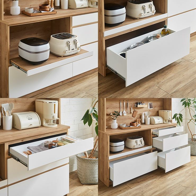 背の高い家電も置けるオープンカウンター幅170.2cmホワイト